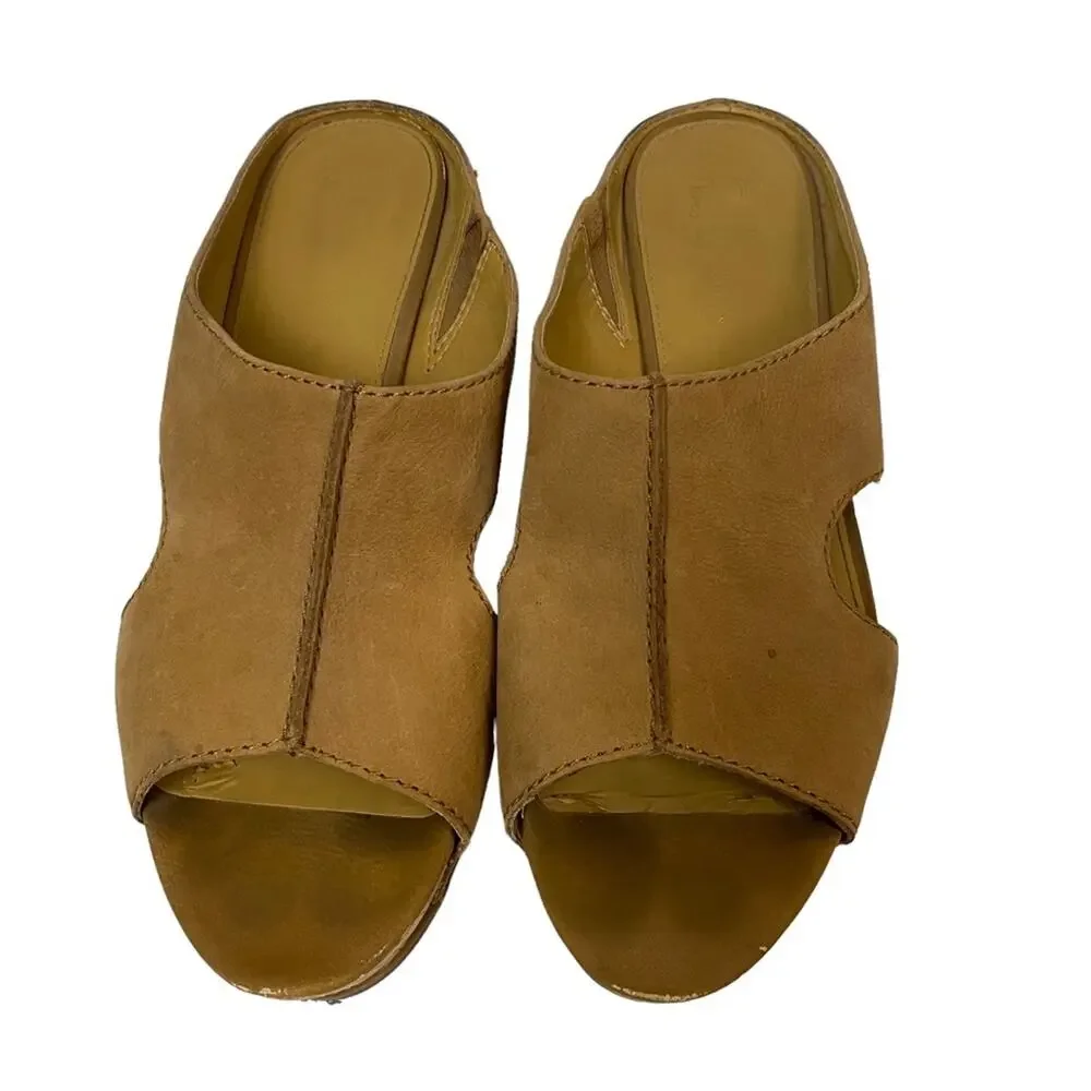 Franco Sarto Fiona Tan Leather Cork Platform Wedge Slip On Shoes Size 11